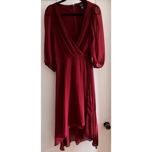 Burgundy Wrap Style High Low Dress